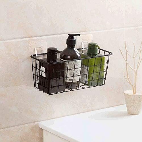מדף מקלחת BKDFD, פלסטיק שחור קטן ללא קיר קידוח מדפי אחסון מארגן עם כוס יניקה לחדר שינה למטבח אמבטיה