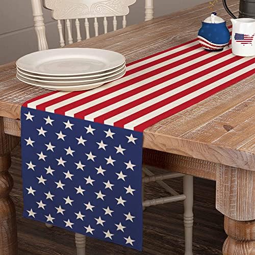 ארקני רץ לשולחן דגל כוכבים ופסים אמריקאי 13 על 72 אינץ ' 4 ביולי יום הזיכרון הפטריוטי יום העצמאות מטבח