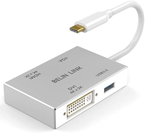 BELIN LINK USB-C למתאם DVI 3 ב- 1 סוג C ל- VGA מתאם מתאם עבור HDMI/VGA/DVI ל- USB תואם Thunderbolt 3