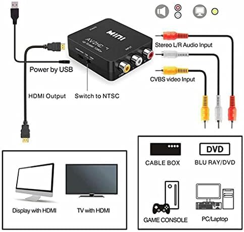 WDBBY HDMI-תואם לממיר RCA AV/CVSB L/R תיבת וידאו HD 1080P HDMI2AV תומך NTSC PAL פלט HDMI ל- AV