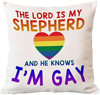 האדון הוא הרועה שלי והוא יודע שאני הומו לזרוק כרית כיסוי כרית נרתיק קשת שוויון לסביות הומוסקסואלי להטבים