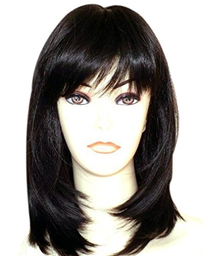 קאליס שחור פאות עם שיער פוני בינוני ארוך ישר שכבות סינטטי שיער פאות עבור נשים