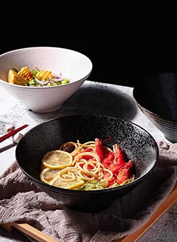 סט קערת ראמן יפנית של קאנווון קרמיקה, קערות מרק - 60 גרם, עם כפות ומקלות אכילה תואמות לאודון סובה פו