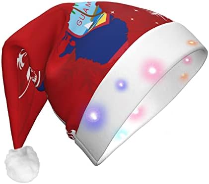 דגל מפה של גואם מצחיק מבוגרים קטיפה סנטה כובע אור עד חג המולד כובע לנשים & מגבר; גברים חג המולד חג כובע