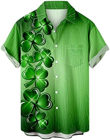 גברים איריים חולצה של St.Patrick's Day חולצה של שרוול קצר מזדמן כפתור הוואי UP חולצות תלתן מודפסות חולצות