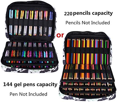 חריץ עפרון צבעוני של שולנר מחזיק 220 עפרונות או 144 עטים ג'ל עם סגירת רוכסן קיבולת גדולה מארגן עט ניילון