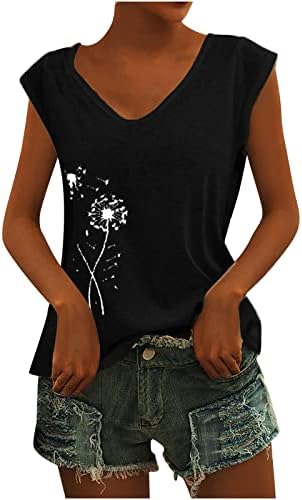 Ladies v Neck Cotton Graphic Dandelion הדפס טיול פרחוני פרחוני טריקו לילדות נוער סתיו קיץ au