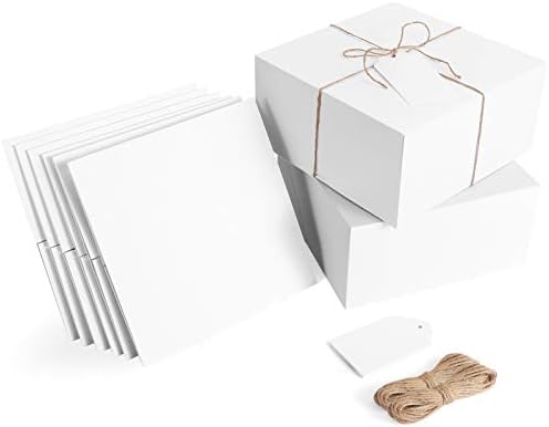 קופסאות מתנה לבנות של eupako 8x8x4 12 חבילות קופסאות מתנה לנייר קראפט עם 12 יחידות חוטים ותגי מתנה לחג