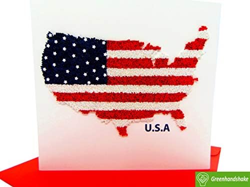 דגל אמריקאי של GreenHandshake מעוצב למפה של ארהב, אמריקאי פטריוטי, כרטיס קווילינג - כרטיס ברכה ייחודי