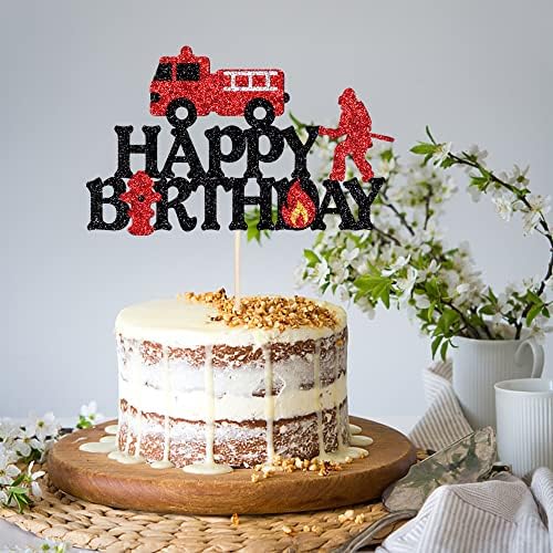 Toppers עוגת יום הולדת של Kaoenla כבאי - נצנצים לוגו יום הולדת שמח צייד צייד, פרישה, נושא מדורה של חיות