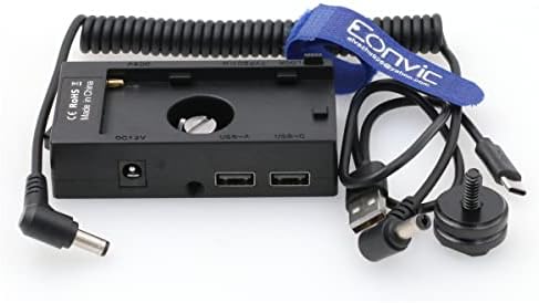 Eonvic NP-F970 לוח מתאם סוללה + 12V 8V כבל DC ו- USB סוג C פלט להפעלה DSLR צג שדה מצלמת וידאו ללא מראה,