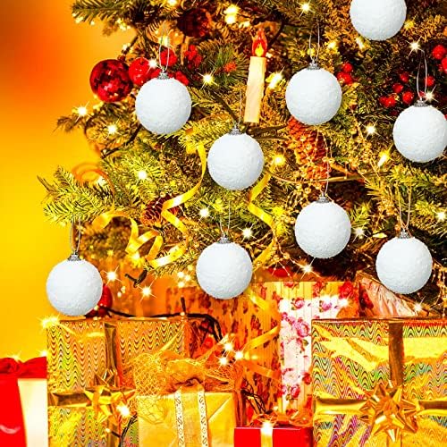 ZOMIBOO 48 חלקים עץ חג המולד כדורים לבנים 1.97 אינץ 'חג המולד תלויים כדורי שלג שלג קישוטים מבלבלים לחג