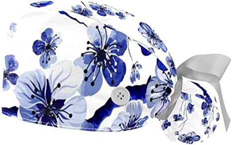 כובע עבודה עם כפתורים סרט זיעה עניבת כובעי בופנט אחורי, דפוס וינטג 'כחול חלומות
