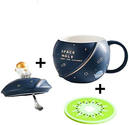 ספלי אסטרונאוט 15 אונקיות עם מכסה וכפית ספל קרמיקה כוכב לכת, ספלים לתה,קפה, מתנות יום הולדת להורים וחברים.ספל