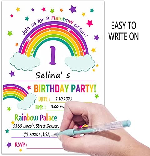 ukebobo 1 הזמנות למסיבת יום הולדת לקשת עם מעטפות-הזמנות למסיבות יום הולדת, קישוטים למסיבות קשת-20 קלפים