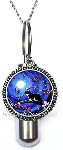 ירח כחול ושרשרת שארון שרשרת גלקסי גלקסי זכוכית קבורוכון ​​תכשיטים של נשים חיה ， ירח כחול מלא והחתול