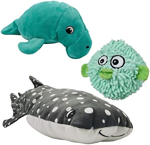 SmartPetlove Slugge Guppy מכרזים מכרזים גדולים במיוחד צרור צעצועי כלבים קטיפה - Manatee, Fufferfish