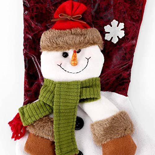 Huuog 2 חבילה גרבי חג מולד גדולים עם איש שלג של סנטה קלאוס תלת מימדי למסיבה משפחתית לחג חג המולד קישוט