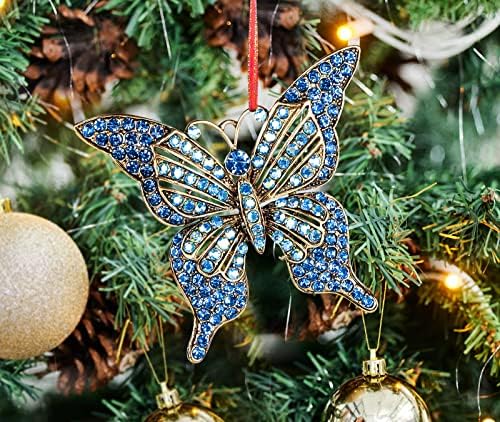 קישוט לחג המולד של ג'וסמוס פרפר 2022, קישוטי פרפר מלוכה לקישוטי עץ חג המולד פרפרים כחולים קישוטים תלויים