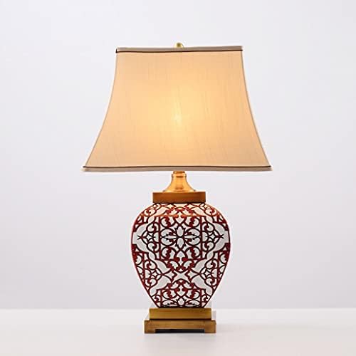 LLLY חדש מנורת שולחן סינית קלאסית חלון אדום חלון נדוניה מנורת חדר לימוד סלון פינת ספה מהגוני כמה מנורת