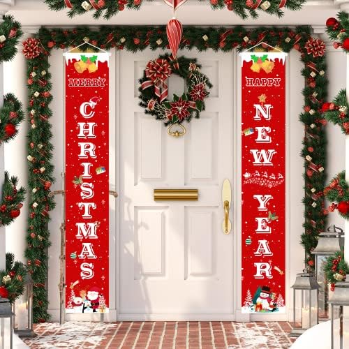 קישוטים לחג המולד באנר חג מולד שמח שלט דלת מרפסת חג המולד - קישוטי חג מולד חיצוניים, תלייה באנר בברכה