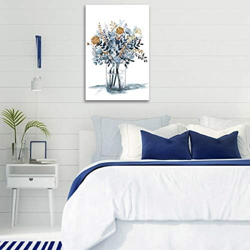 פרחים כחולים נייבי קיר קיר אמנות חדר שינה עיצוב קיר קיר מינימליסטי זרות קנבס פורחים בצבעי מים יצירות