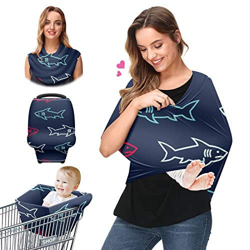 מושב מכונית לתינוק מכסה כרישים בצבע כחול אדום שרוך חיל הים כיסוי סיעוד מניקה עגלת צעיף עגלת עגלת תינוקות