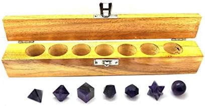 Sharvgun מוצקים אפלטוניים קריסטל אמטיסט 7 חלקים גבינה גיאומטריה קדושה עם קופסת עץ גביש טבעי