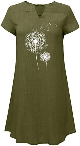 WPOUMV שמלת פשתן קיץ לנשים הדפס פרחוני שרוול קצר V שמלת חוף צוואר פלוס גודל גודל מזדמן שמלות MIDI רופפות