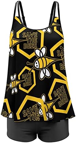 שמור את הדבורים בגדי ים טנקיני שני חלקים לנשים בגדי ים עם גופייה ומכנסיים קצרים בגדי ים