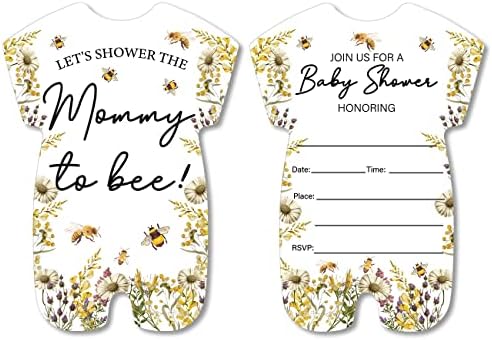 הזמנה למקלחת לתינוקות של דבורה של דבורה עם מעטפות סט של 20 אמא פרחונית להזמנות בצורת דבורים ממלאות הזמנות