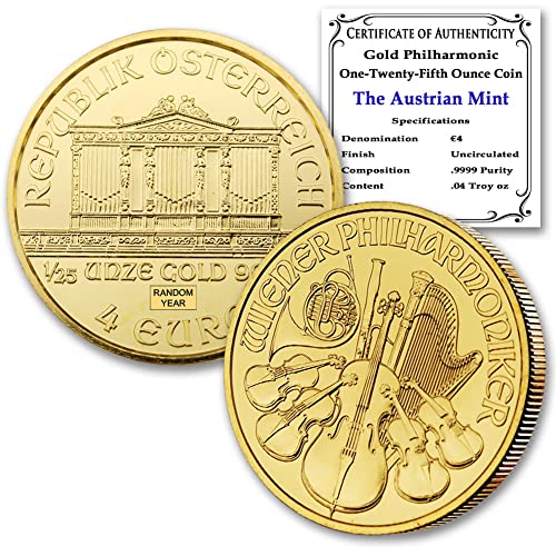 1989 אין סימן מנטה - נוכח ב 1/25 גרם אוסטרי זהב וינה וינה פילהרמונית רשמית מטבע מכרז משפטי מטבע מבריק