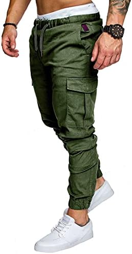 מכנסי כותנה של Dudubaby Mens אופנה מכנסי כיס רופפים נאים מכנסיים מסווגים כלים