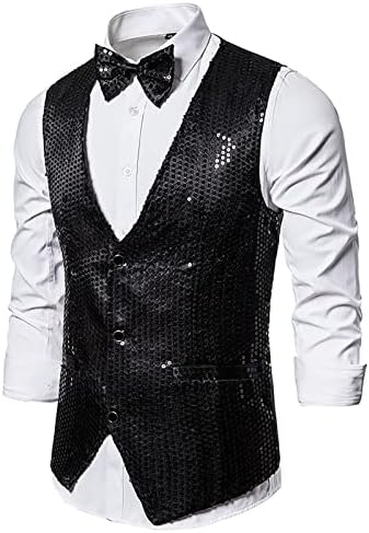 אפוד NZWILUNS לז'קט גברים עם נציפי אופנה של עניבת פרפר מעיל vest מעיל צווארון V-Neck ללא שרוולים חתונה