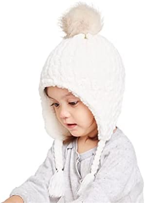 Llmoway פעוט תינוק כפה עם דש אוזניים פום חורף רך חמוד חמוד כובע