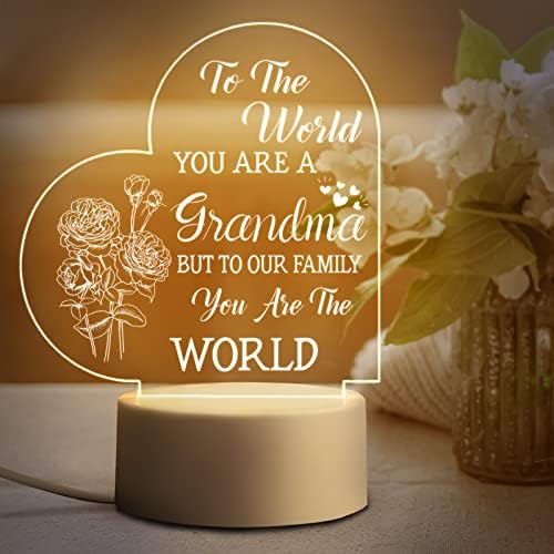 יום אמהות מתנות לסבתא, סבתא מתנות מנכדים, נכדה, נכד, נכדים, חקוק אקריליק לילה אור מתנות לסבתא יום הולדת
