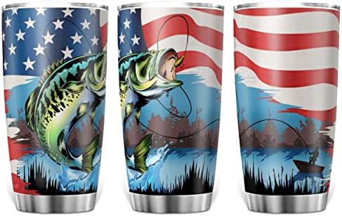 בס דיג אמריקאי דגל 20 עוז כוס עם מכסה אגם דיג ואקום מבודד רכב כוס כוס עצמאות יום אבא דיג אוהבי מתנת