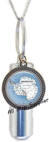 שרשרת כד UlmapSupplier Almapsupplier, כיבוי מפה אנטארקטי, תכשיטי מפת אנטארקטיקה, מפת הקוטב הדרומי, שרשרת