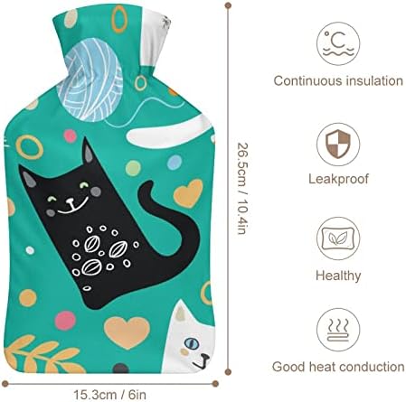 בקבוק מים חמים לחתלתול שחור עם כיסוי רך לדחיסה חמה וטיפול בקור הקלה בכאב 6 על 10.4 אינץ