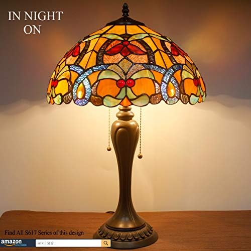מנורת שולחן טיפאני כתום מוכתם זכוכית מנורה שליד המיטה 16 * 16 * 24 אינץ ' קריאת שולחן אור מתכת עיצוב