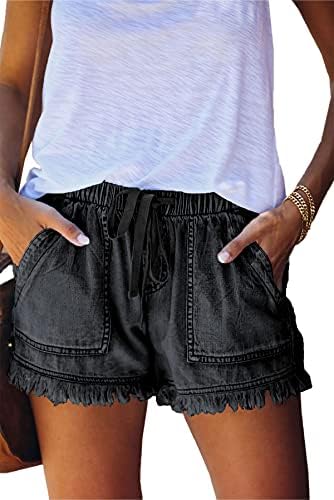 Neyouqe נשים אופנה מכנסיים חמים נעימים קז'ואלים קיץ אלסטי מותניים מכנסיים קצרים עם כיס מודפס