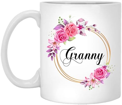 גבינסעיצובים סבתא פרח חידוש קפה ספל מתנה עבור אמהות יום - סבתא ורוד פרחים על זהב מסגרת-חדש סבתא ספל