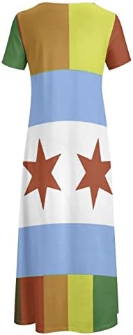 שיקגו גאווה דגל קשת פסים נשים של קצר שרוול עגול צוואר ארוך מקסי שמלות מודפס קיץ