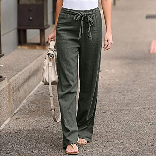 מכנסי פשתן לנשים קיץ מזדמן עלייה גבוהה מכנסי כותנה מחודדים מכנסיים מותניים אלסטיים מכנסי טרנינג עם כיסים