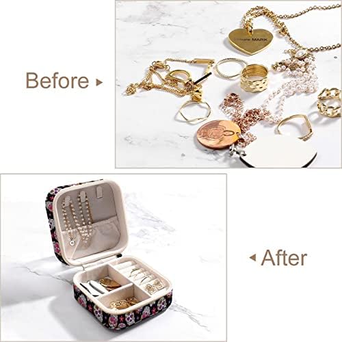 Joydidec PU עור מיני יום של קופסת תכשיטים מגולגולת סוכר מת, מחזיק אחסון תכשיטים קטנים לטיולים מחזיק