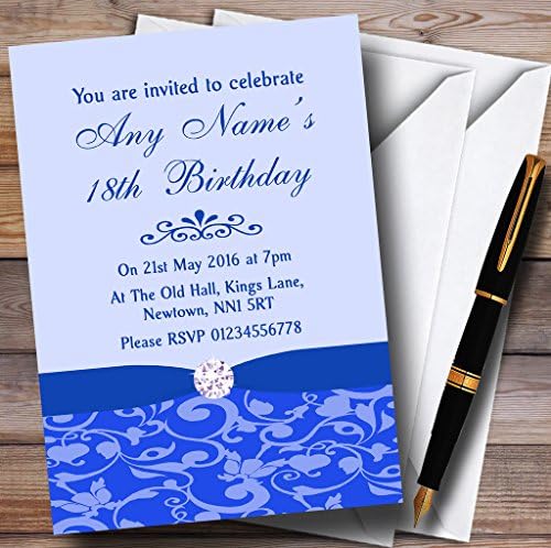 קובלט כחול וינטג 'פרחוני דמשק דיאמנטה המותאם אישית למסיבת יום הולדת בהתאמה אישית Invita.
