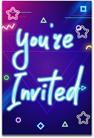 הזמנות למסיבות ארקייד סטיות מילוי של 20 עם מעטפות משחקי וידאו יום הולדת ארקייד מזמין כרטיסים, כפול צדדי