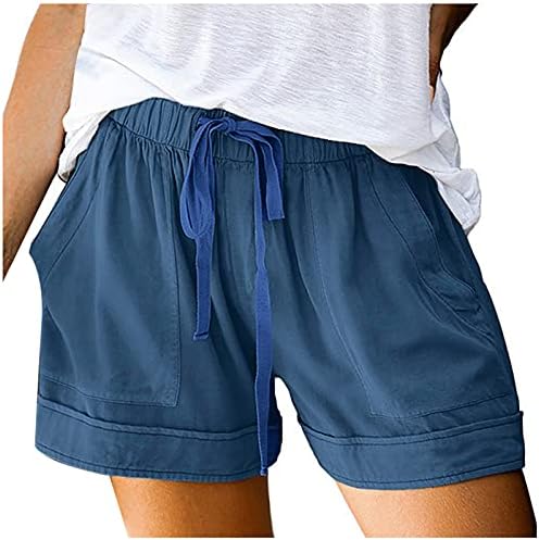 מכנסיים קצרים מזדמנים לנשים שרוטות מכנסיים קצרים של מותניים אלסטיים עם כיסים עם מכנסי טרקלין קלים מכנסיים