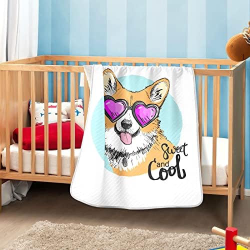 שמיכת סוודר כלב חמוד קורגי כותנה שמיכה לתינוקות, קבלת שמיכה, שמיכה רכה קלה משקל עריסה, טיולון, שמיכות