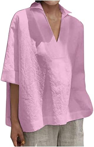 חולצת טשטון כותנה לנשים צמרות חולצות אופנה צבעוניות טוניקה טוניקה שרוול קצר מזדמן V חולצות גדולות בצוואר